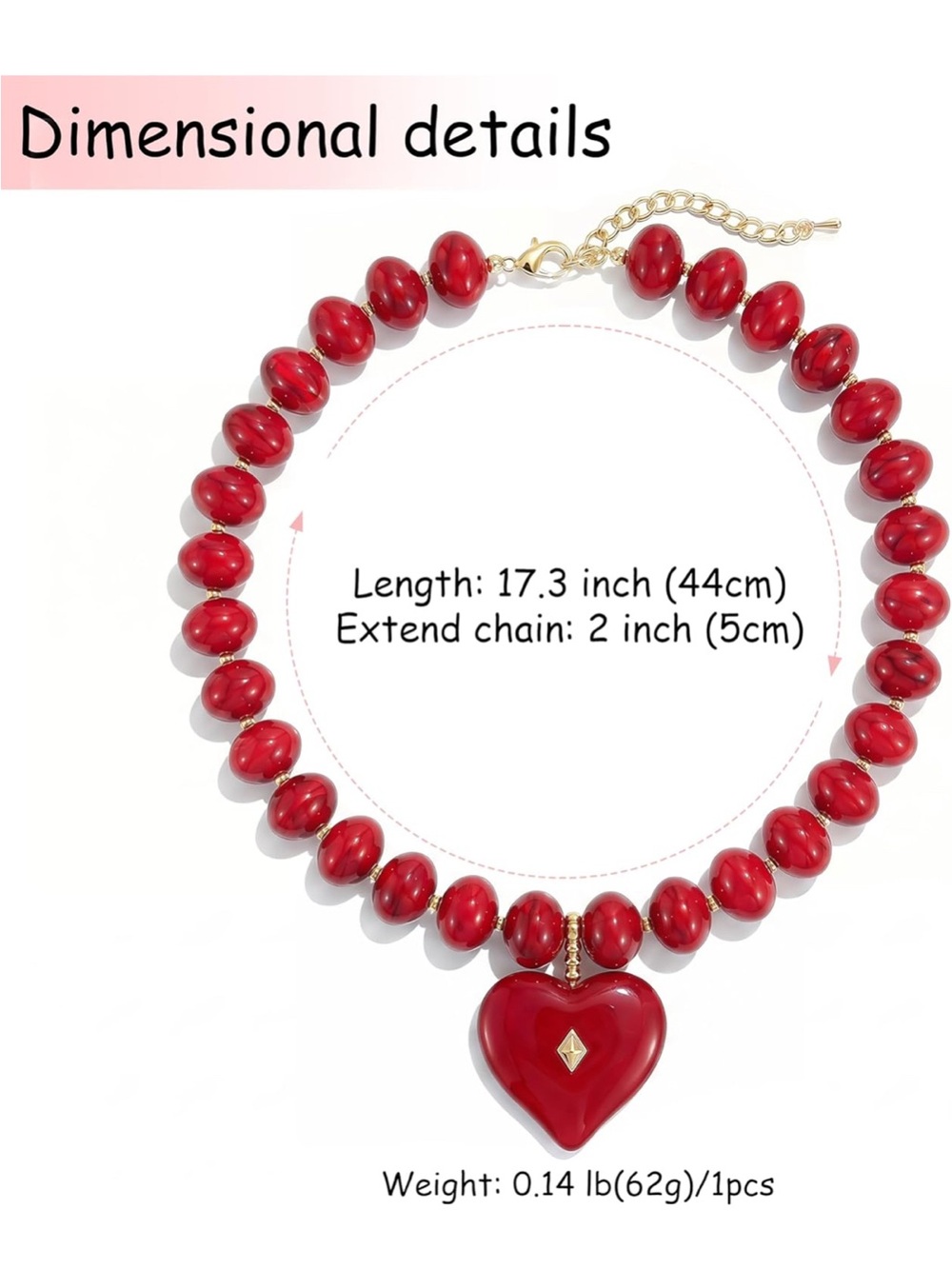 NEW! Dopamine Red Heart Beaded Necklace - Picture 4 of 5